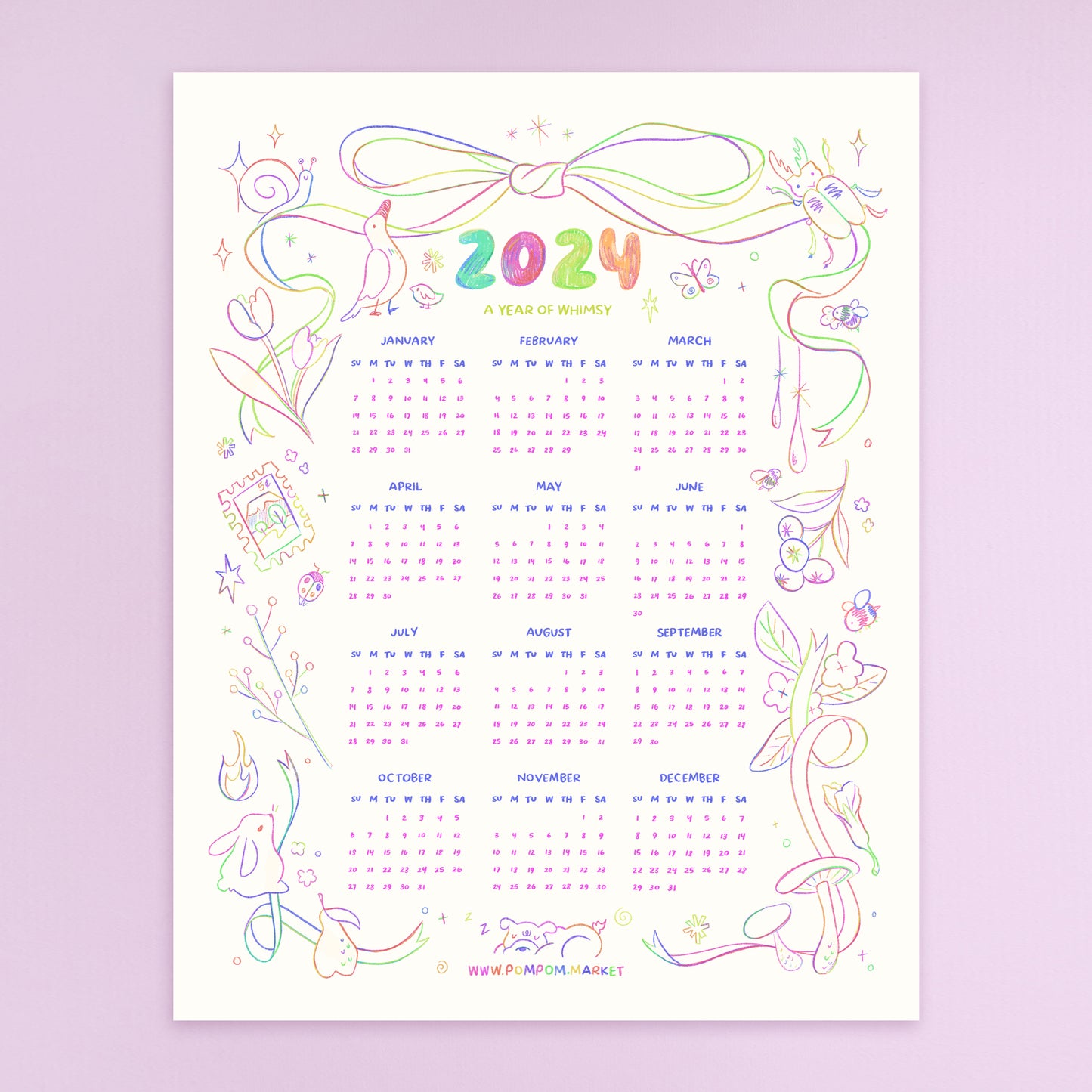 Whimsical 2024 Calendar Print