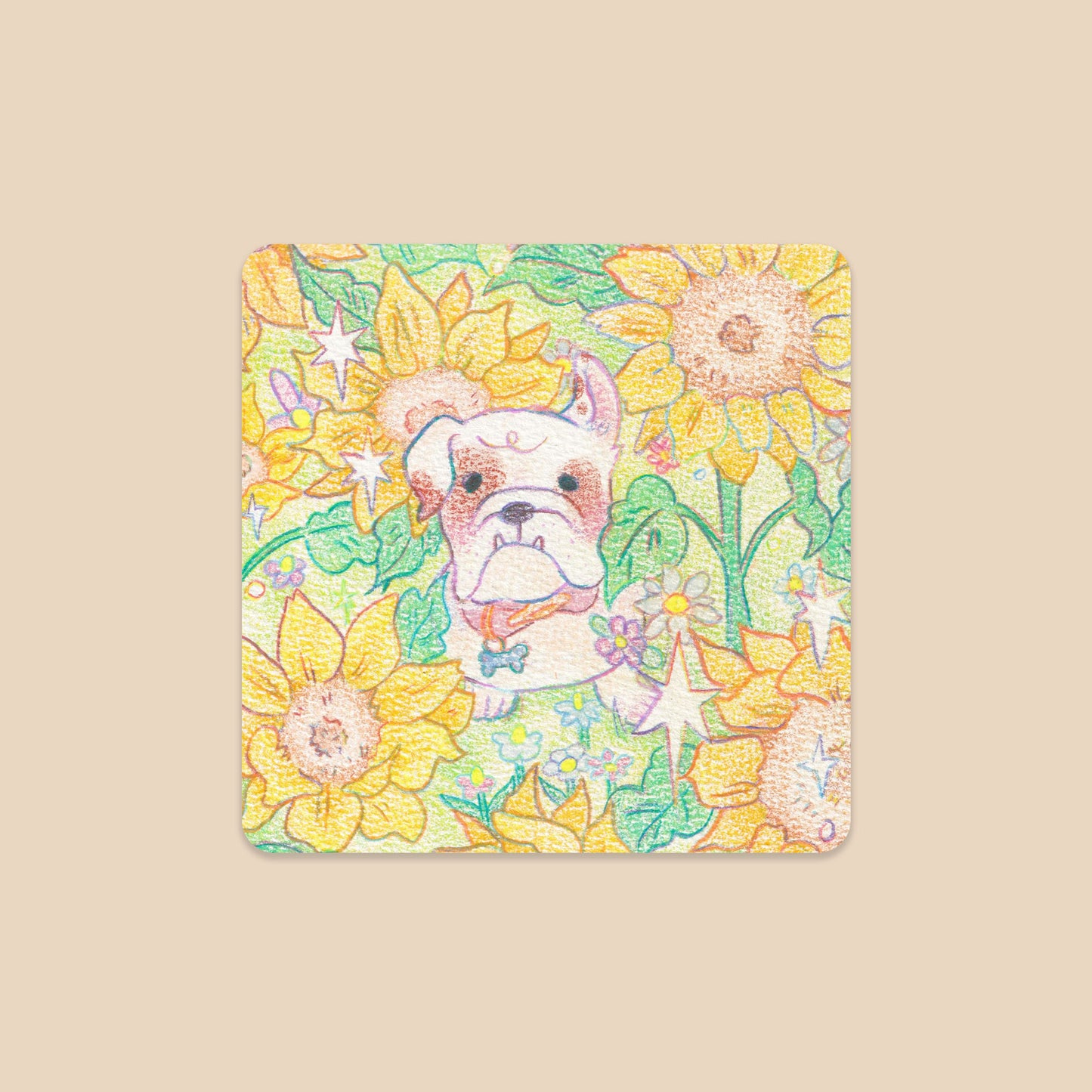 Brock the Garden Bulldog Sticker - Sunflower Field